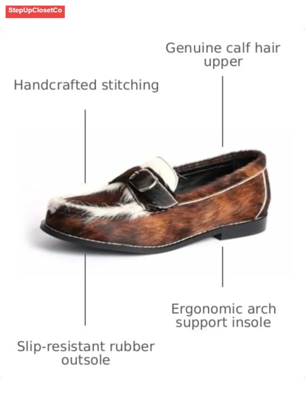 Handmade Vintage Penny Loafers for Women Calf Hair Flats Arch Support